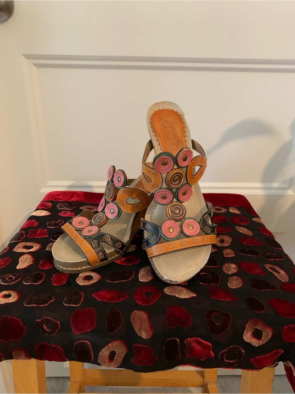 Finesse Collection, women's  Leather Slide Sandals with Pink & Orange